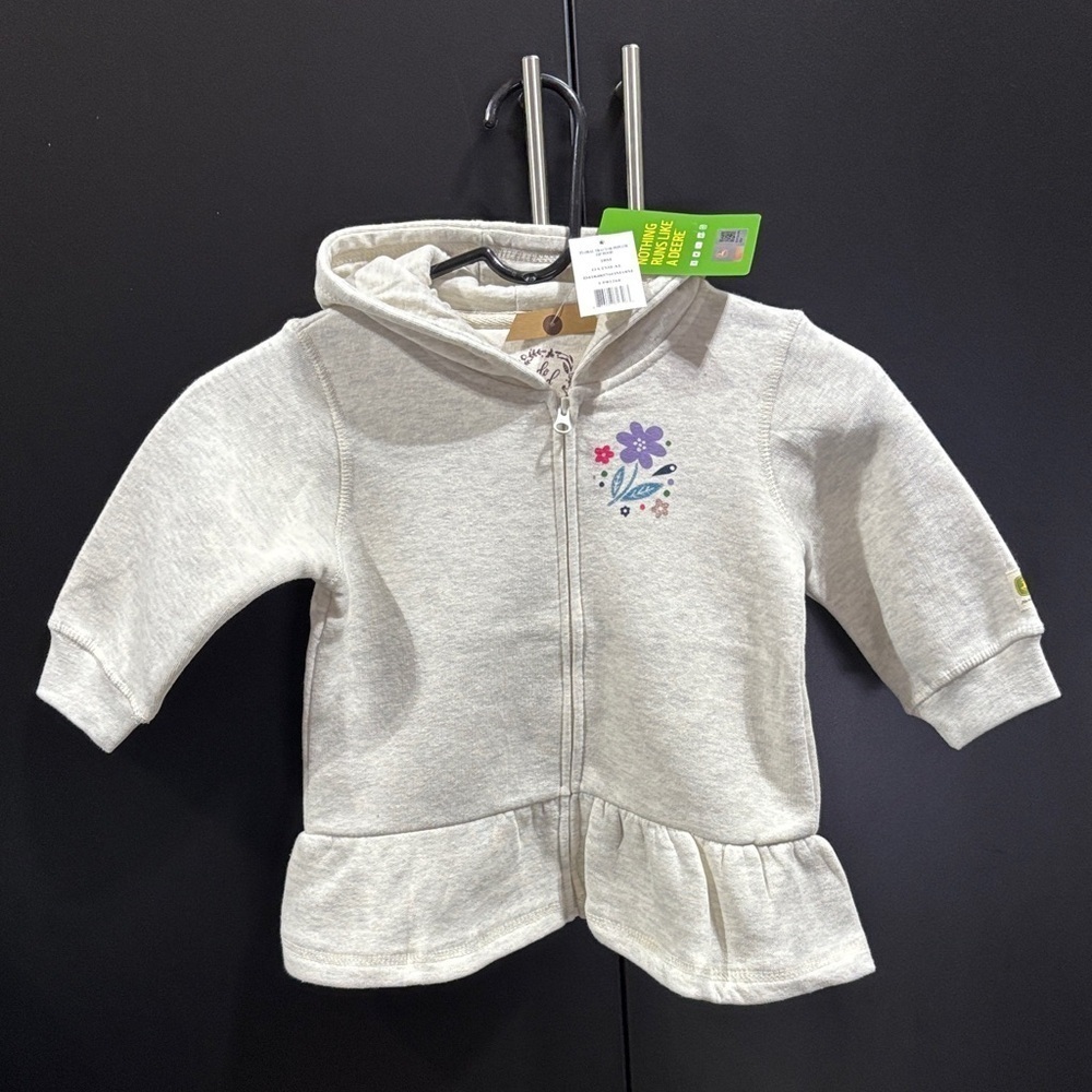 John Deere Floral Tractor Hoodie,fleece lined,zip up, peplum waist,oatmeal